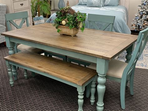 robin's egg blue farmhouse table.